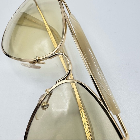Celine Gold Frame Aviator Sunglasses with Light Yellow Lenses main image 10